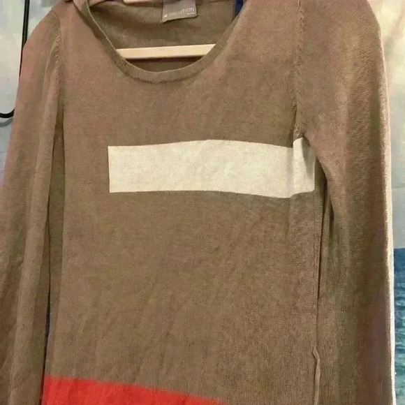 Evolution by Cyrus Geometric Tan Orange and White Knee Length Dress - Picture 5 of 17